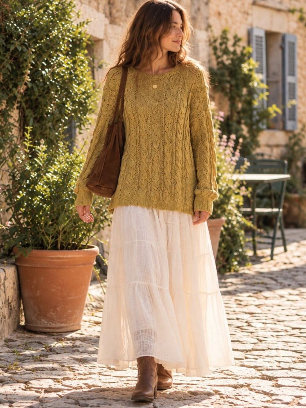 NWT Northern Isles Womens XL Cable Knit Sweater Yellow Mustard Boho Open Knit